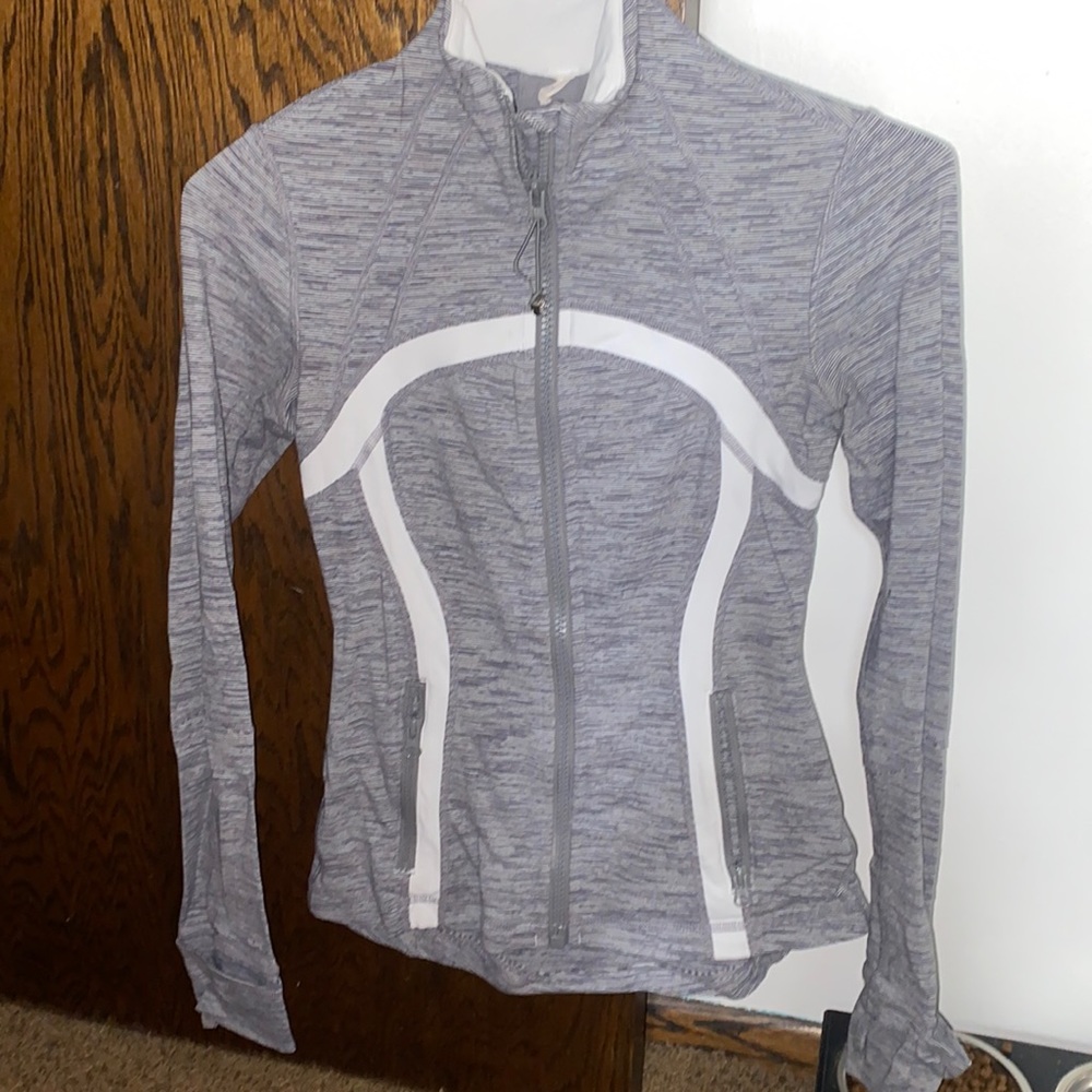White and gray Lululemon zip up